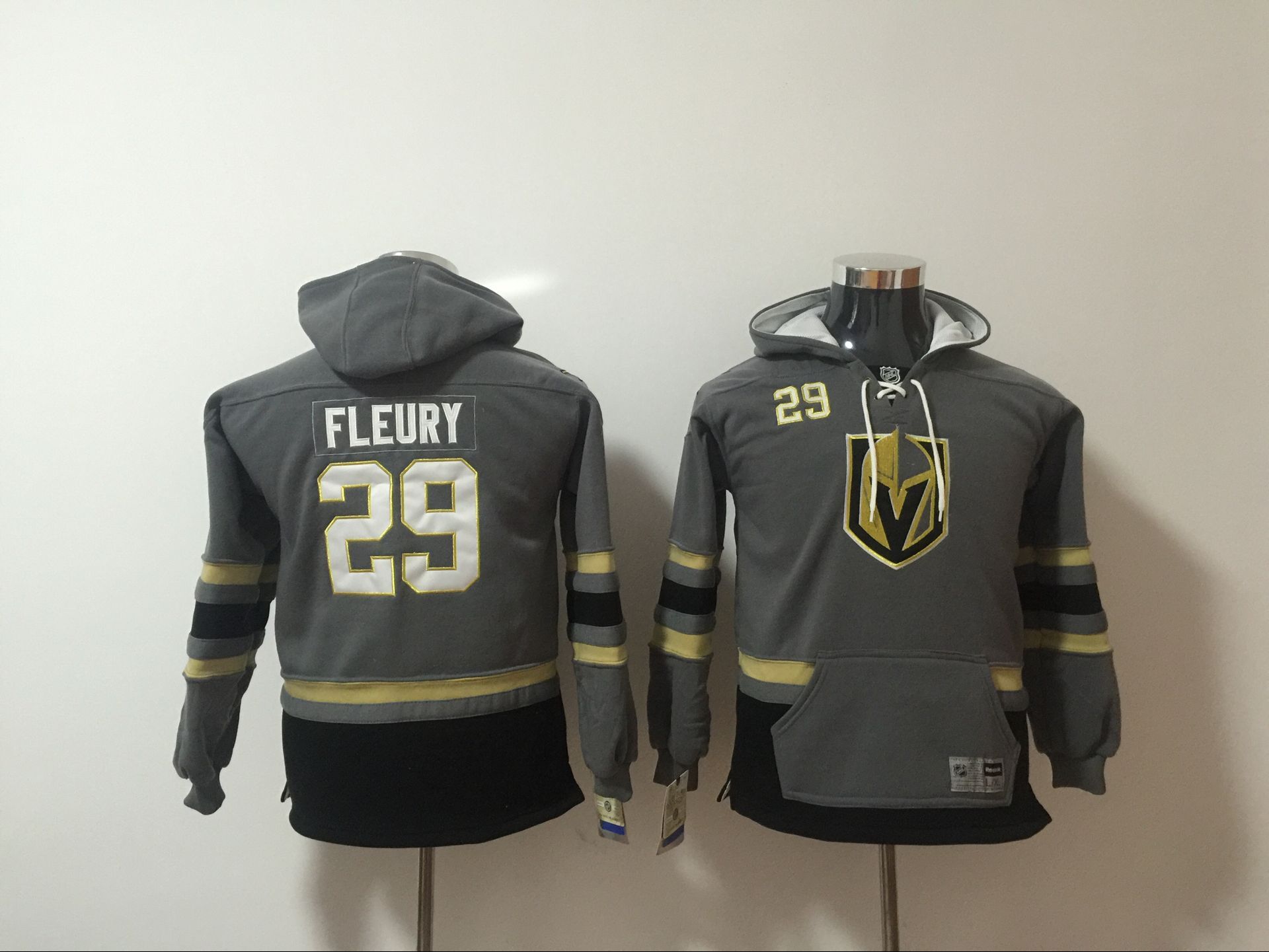 Youth Vegas Golden Knights #29 Fleury Fanatics Branded Breakaway Home Gray Adidas NHL Hooded->->Youth Jersey